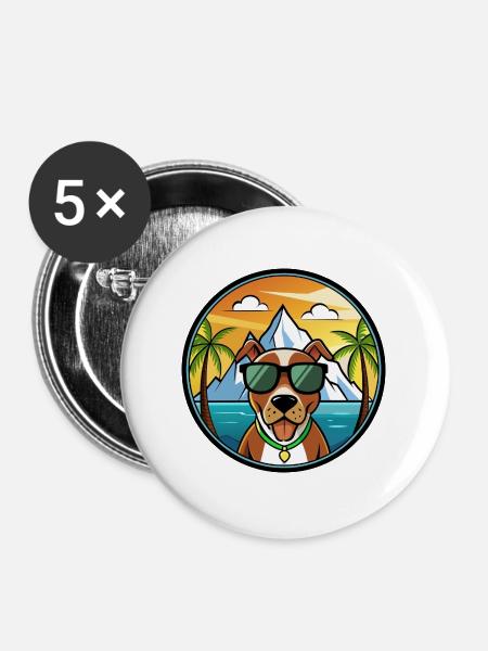 Mountain Cur Hund Rasse Cartoon Sonnenbrille Strand - Buttons groß 56 mm (5er Pack) - Weiß