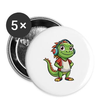 Iguane Funny Cartoon Character Musique de casque - Lot de 5 grands badges (56 mm) - blanc - Devant