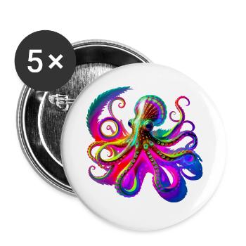 Psychedelic Neon Octopus - Buttons large 2.2''/56 mm (5-pack) - white - Front