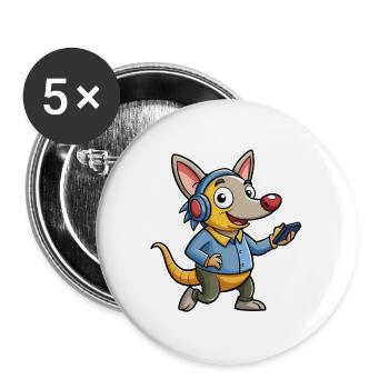 Aardvark Funny Cartoon Character Headphone Music - Buttons large 2.2''/56 mm (5-pack) - white - Front