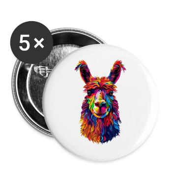 Alpaka Pop Art Bunte Farben Lama Regenbogen Alpaka - Buttons groß 56 mm (5er Pack) - Weiß - Vorne