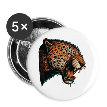 Angry Jaguar Head Opening Mouth Cartoon Vektor - Buttons groß 56 mm (5er Pack) - Weiß - Vorne
