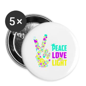 Peace Love Light Handzeichen Friedenssymbol Neon - Buttons groß 56 mm (5er Pack) - Weiß - Vorne