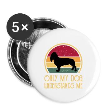 Basset Artesien Normand Hund Silhouette Retro Sun - Buttons groß 56 mm (5er Pack) - Weiß - Vorne