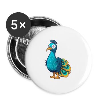 Pfau Niedliche Karikatur Kawaii Aquarell Tier Haustier - Buttons groß 56 mm (5er Pack) - Weiß - Vorne