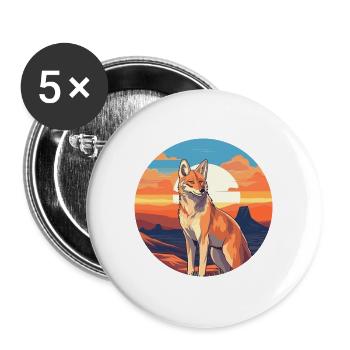 Kojote Buntes Aquarell Cartoon Kawaii Tier - Buttons groß 56 mm (5er Pack) - Weiß - Vorne