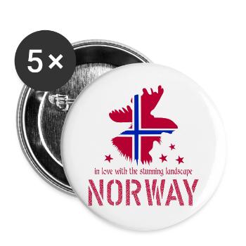 Norwegen Elch norge - Buttons groß 56 mm (5er Pack) - Weiß - Vorne