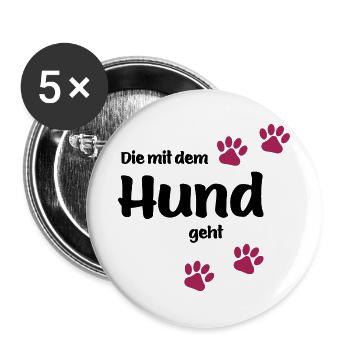 Die Mit Dem Hund Geht - Edition Colored Paw - Buttons groß 56 mm (5er Pack) - Weiß - Vorne