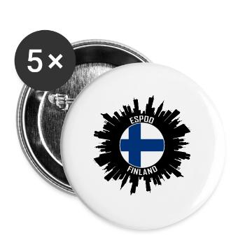 Espoo Skyline Finnland Flagge Reise-Souvenir - Buttons groß 56 mm (5er Pack) - Weiß - Vorne