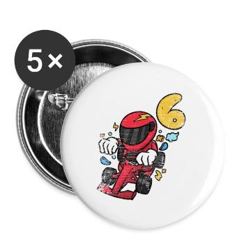 Rasanter Rennfahrer Kindergeburtstag - Buttons groß 56 mm (5er Pack) - Weiß - Vorne