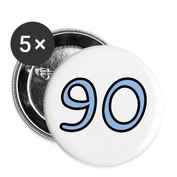 90. 90 JAHRE. 90-JÄHRIGES JUBILÄUM. 90-JÄHRIGES JUBILÄUM. - Buttons groß 56 mm (5er Pack) - Weiß - Vorne
