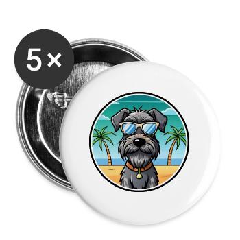 Chien d’arrêt allemand à poil dur race dessin animé plage - Lot de 5 grands badges (56 mm) - blanc - Devant