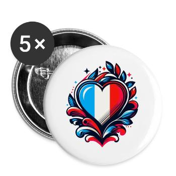Heart French Flag - Buttons large 2.2''/56 mm (5-pack) - white - Front
