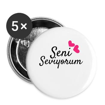 Seni Seviyorum Türkisch Geschenkidee - Buttons groß 56 mm (5er Pack) - Weiß - Vorne