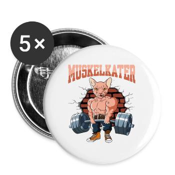 Fitnesstraining Pumpen Muskelkater beim Kreuzheben - Buttons groß 56 mm (5er Pack) - Weiß - Vorne