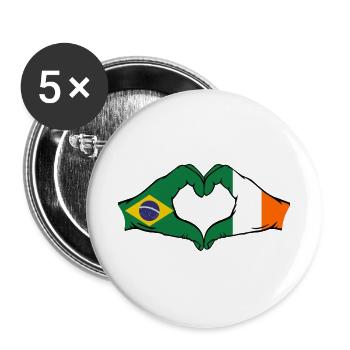 Brasilien Irland Flagge Hände Herzform - Buttons groß 56 mm (5er Pack) - Weiß - Vorne