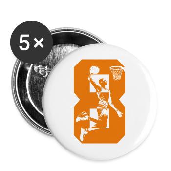 NUMBER 8 BASKETBALL 8TH BIRTHDAY - Buttons large 2.2''/56 mm (5-pack) - white - Front