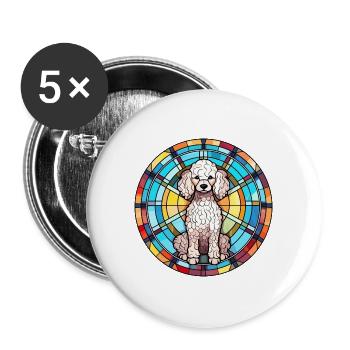Miniatur Pudel Hunderasse Buntglas bunt - Buttons groß 56 mm (5er Pack) - Weiß - Vorne