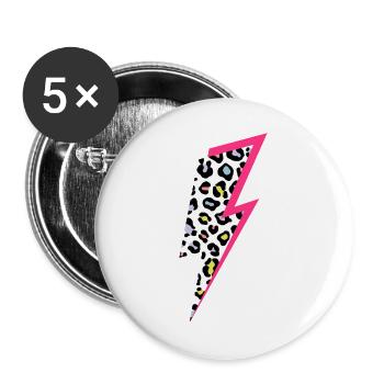 Blitz Leoparden Muster Pastellfarben mit Neon-Pink - Buttons groß 56 mm (5er Pack) - Weiß - Vorne