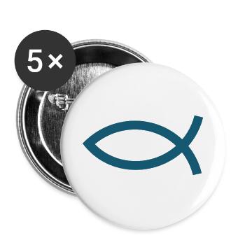Blauer Jesusfisch Ichthys Jesus Fisch Geschenkidee - Buttons groß 56 mm (5er Pack) - Weiß - Vorne