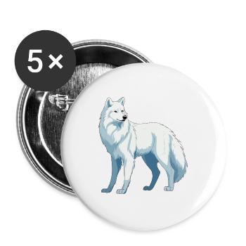 Arktischer Wolf Bunte Aquarell-Karikatur Kawaii Ani - Buttons groß 56 mm (5er Pack) - Weiß - Vorne