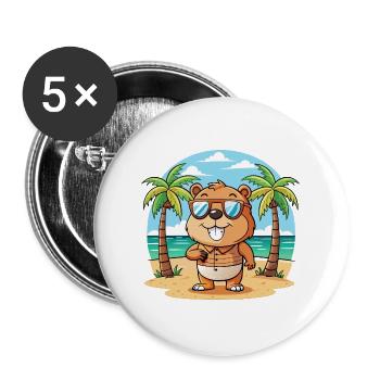 Biber Lustige Cartoon Sommer Strand Sonnenbrille - Buttons groß 56 mm (5er Pack) - Weiß - Vorne