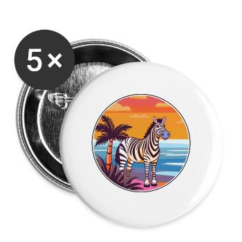 Zebra Aquarell Cartoon Kawaii Clipart Tier - Buttons groß 56 mm (5er Pack) - Weiß - Vorne