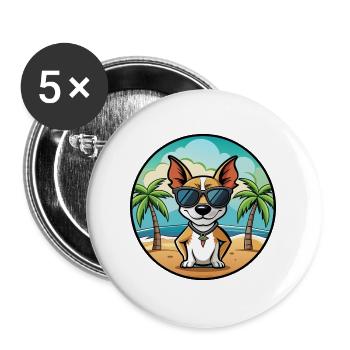 Decker Rat Terrier Hunderasse Cartoon Sonnenbrille - Buttons groß 56 mm (5er Pack) - Weiß - Vorne