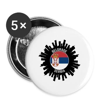 Belgrad Skyline Serbien Flagge Reise Souvenir - Buttons groß 56 mm (5er Pack) - Weiß - Vorne
