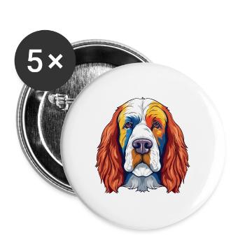 Clumber Spaniel Hund Rasse Aquarell Cartoon Kawai - Buttons groß 56 mm (5er Pack) - Weiß - Vorne