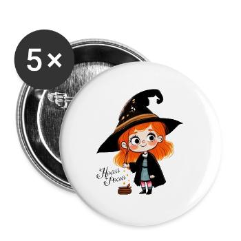 lustige kleine Hexe - Buttons groß 56 mm (5er Pack) - Weiß - Vorne