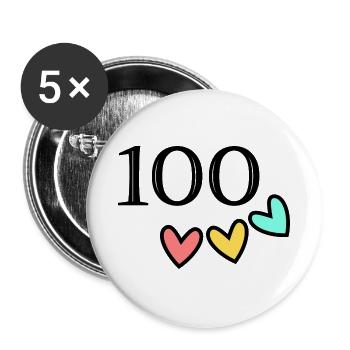 100. 100 JAHRE. 100-JÄHRIGES JUBILÄUM. 100. GEBURTSTAG - Buttons groß 56 mm (5er Pack) - Weiß - Vorne