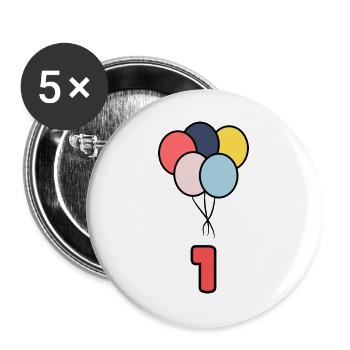 1. 1 JAHR. 1. JAHRESTAG. 1 JAHR GEBURTSTAG - Buttons groß 56 mm (5er Pack) - Weiß - Vorne