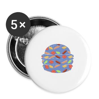 Burger Muster bunt Fast Food - Buttons groß 56 mm (5er Pack) - Weiß - Vorne