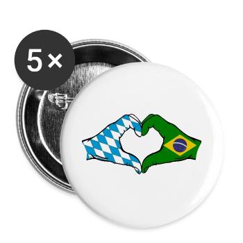 Bavière, Brésil, Drapeau, Mains, Forme Coeur - Lot de 5 grands badges (56 mm) - blanc - Devant