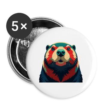 Biber Cartoon Figur Buntes Haustier Tier - Buttons groß 56 mm (5er Pack) - Weiß - Vorne