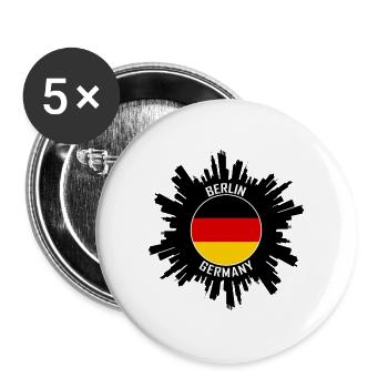 Berlin Skyline Deutschland Flagge Reisesouvenir - Buttons groß 56 mm (5er Pack) - Weiß - Vorne