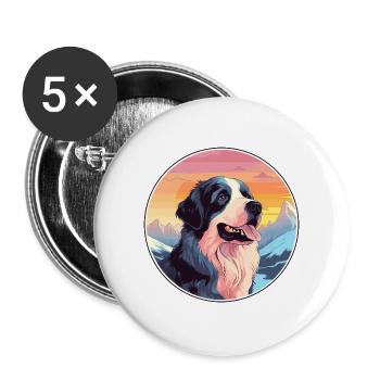 Landseer Hunderasse Karikatur Kawaii Aquarell - Buttons groß 56 mm (5er Pack) - Weiß - Vorne