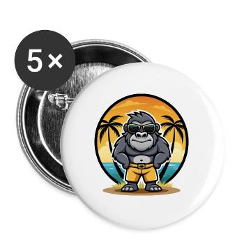 Gorilla Lustige Cartoon Sommer Strand Sonnenbrille Cool - Buttons groß 56 mm (5er Pack) - Weiß - Vorne
