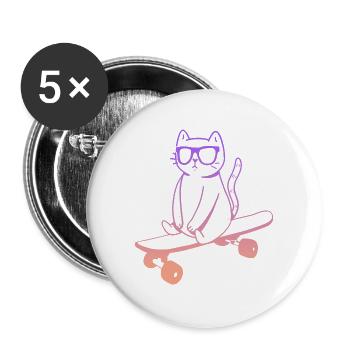 Skateboarder Skater Katze Skateboard - Buttons groß 56 mm (5er Pack) - Weiß - Vorne