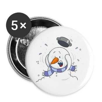 Snowsey, der kleine Schneemann, voll erschrocken. - Buttons groß 56 mm (5er Pack) - Weiß - Vorne