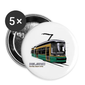 Helsinki Tram T-Shirts, 154 tolle Produkte - Buttons groß 56 mm (5er Pack) - Weiß - Vorne