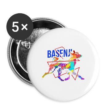 Lebhafter Basenji Jagdgefährte - Buttons groß 56 mm (5er Pack) - Weiß - Vorne