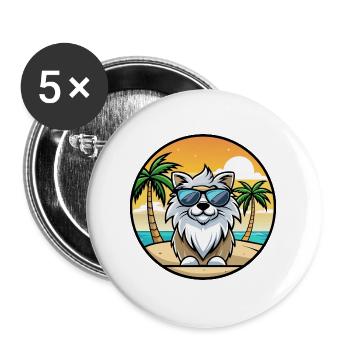 Himalaya Schäferhund Rasse Cartoon Sonnenbrille Strand - Buttons groß 56 mm (5er Pack) - Weiß - Vorne