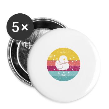 Badeente Gummiente Retro - Buttons groß 56 mm (5er Pack) - Weiß - Vorne