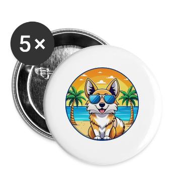 Icelandic Sheepdog Breed Cartoon Sunglasses Beach - Buttons large 2.2''/56 mm (5-pack) - white - Front