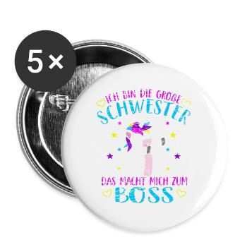 Große Schwester Boss Dabbing Einhorn Dab Mädchen - Buttons groß 56 mm (5er Pack) - Weiß - Vorne