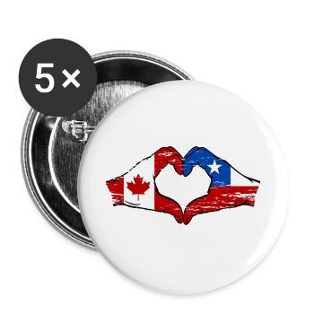 Kanada Chile Flagge Hände Herzform used - Buttons groß 56 mm (5er Pack) - Weiß - Vorne