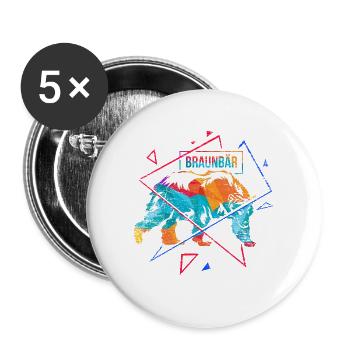 Flauschiger Grizzlybär Waldkönig - Buttons groß 56 mm (5er Pack) - Weiß - Vorne