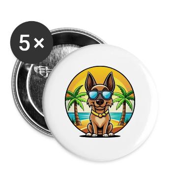Belgischer Malinois Hund Rasse Cartoon Sonnenbrille Strand - Buttons groß 56 mm (5er Pack) - Weiß - Vorne